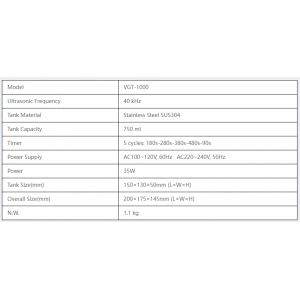 Ultrasonic Yıkama VGT -1000 750 ml.
